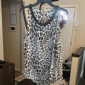 Jennifer Lopez Black and White Animal Print Blouse
